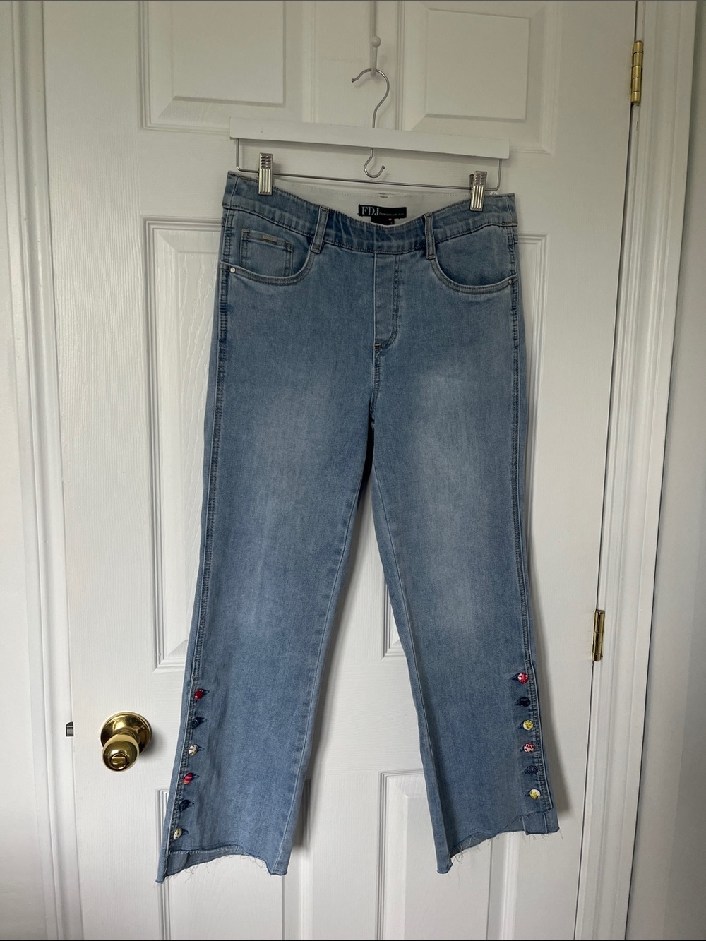FDJ Light Wash Wide Leg Jeans with Colorful Hem Buttons